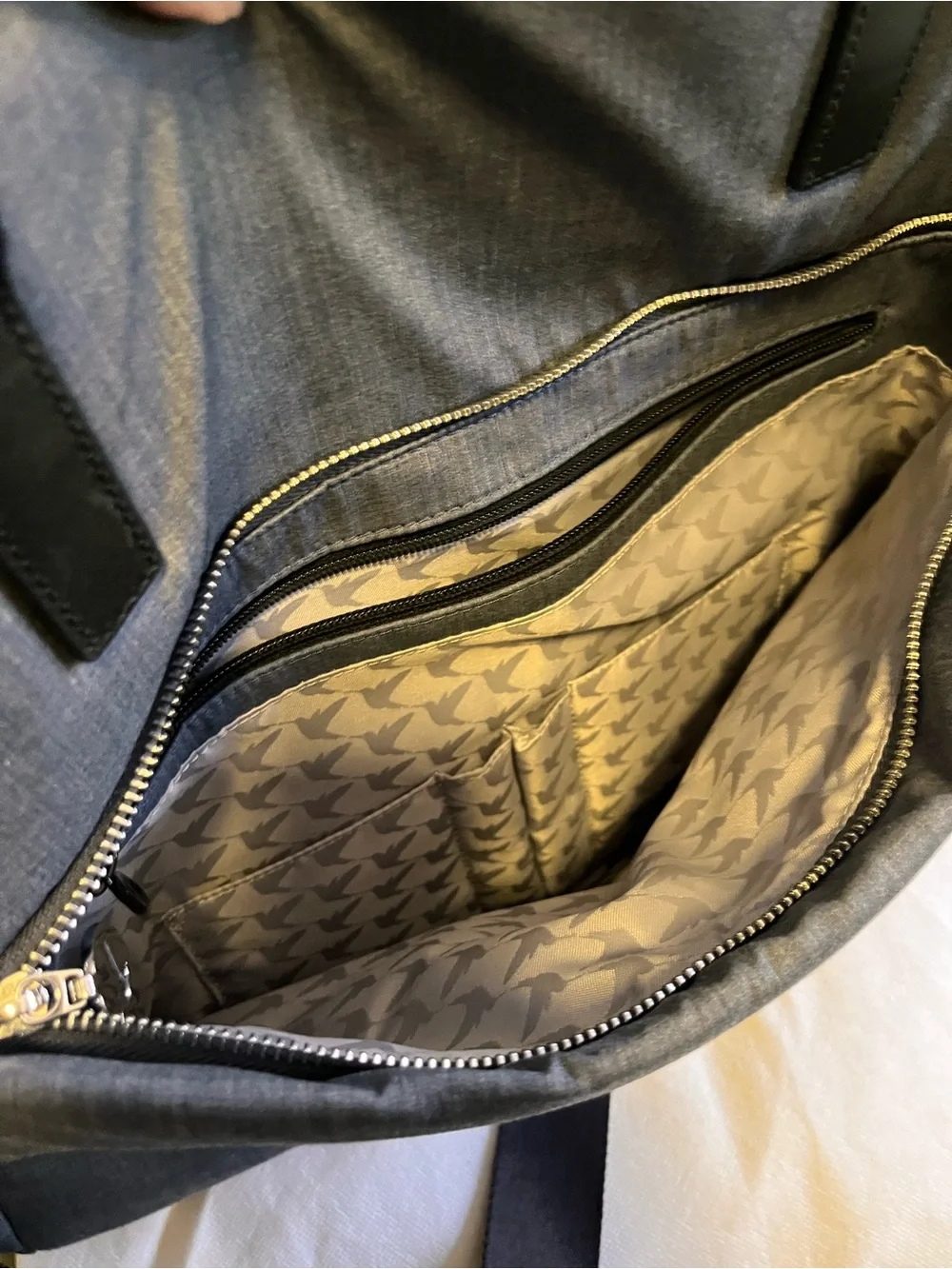 Blue/Grey Laptop Bag with Black Handles.